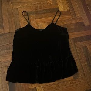 J Crew Black Velvet Cami Top with Ruffles